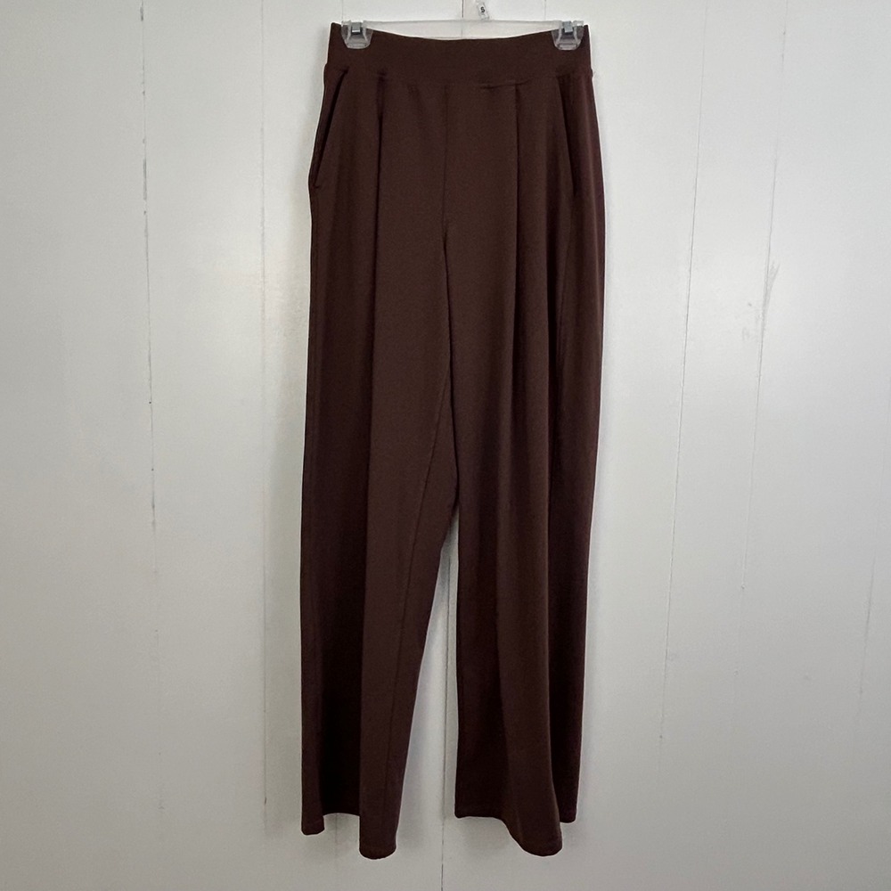 Move Theology Womens Brown Wide Leg Pleated High Rise Trousers Size S